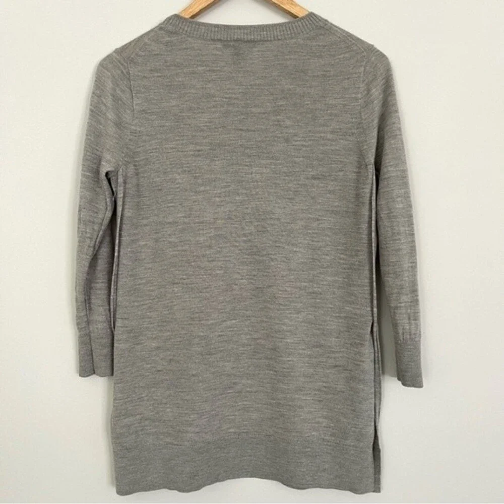 J. Crew Light Merino Wool 3/4 Sleeve Tunic Sweater Light Heather Grey, Size XS